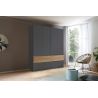 Armoire 181 cm WINDSOR avec 4 portes et 4 tiroirs en décor gris mat et chene halifax