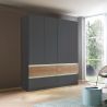 Armoire 181 cm WINDSOR avec 4 portes et 4 tiroirs en décor gris mat et chene halifax