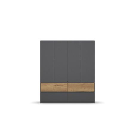 Armoire 181 cm WINDSOR avec 4 portes et 4 tiroirs en décor gris mat et chene halifax