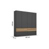 Armoire 181 cm WINDSOR avec 4 portes et 4 tiroirs en décor gris mat et chene halifax