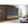 Armoire 226 cm WINDSOR avec 5 portes et 6 tiroirs en décor gris mat et chene halifax