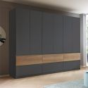 Armoire 271 cm WINDSOR avec 6 portes et 6 tiroirs en décor gris mat et chene halifax