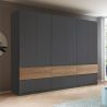 Armoire 271 cm WINDSOR avec 6 portes et 6 tiroirs en décor gris mat et chene halifax