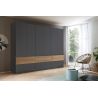 Armoire 271 cm WINDSOR avec 6 portes et 6 tiroirs en décor gris mat et chene halifax