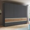 Armoire 271 cm WINDSOR avec 6 portes et 6 tiroirs en décor gris mat et chene halifax