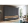Armoire 271 cm WINDSOR avec 6 portes et 6 tiroirs en décor gris mat et chene halifax