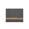 Armoire 271 cm WINDSOR avec 6 portes et 6 tiroirs en décor gris mat et chene halifax