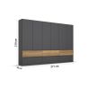 Armoire 271 cm WINDSOR avec 6 portes et 6 tiroirs en décor gris mat et chene halifax