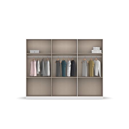 Armoire 271 cm WINDSOR avec 6 portes et 6 tiroirs en décor gris mat et chene halifax