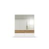 Armoire 181 cm WINDSOR avec 4 portes miroir et 4 tiroirs en décor blanc mat et chene halifax