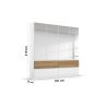 Armoire 181 cm WINDSOR avec 4 portes miroir et 4 tiroirs en décor blanc mat et chene halifax