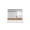 Armoire 226 cm WINDSOR avec 5 portes miroirs et 6 tiroirs en décor blanc mat et chene halifax