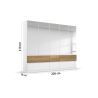 Armoire 226 cm WINDSOR avec 5 portes miroirs et 6 tiroirs en décor blanc mat et chene halifax