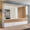 Armoire 271 cm WINDSOR avec 6 portes miroirs et 6 tiroirs en décor blanc mat et chene halifax