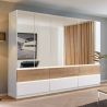 Armoire 271 cm WINDSOR avec 6 portes miroirs et 6 tiroirs en décor blanc mat et chene halifax