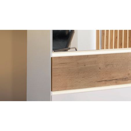 Armoire 271 cm WINDSOR avec 6 portes miroirs et 6 tiroirs en décor blanc mat et chene halifax