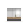 Armoire 226 cm WINDSOR avec 5 portes miroirs et 6 tiroirs en décor gris mat et chene halifax