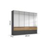 Armoire 226 cm WINDSOR avec 5 portes miroirs et 6 tiroirs en décor gris mat et chene halifax