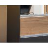 Armoire 226 cm WINDSOR avec 5 portes miroirs et 6 tiroirs en décor gris mat et chene halifax