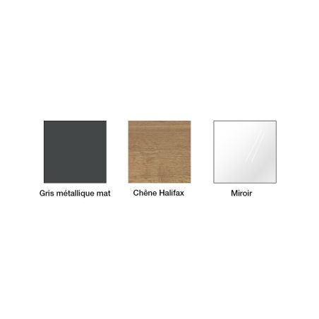 Armoire 226 cm WINDSOR avec 5 portes miroirs et 6 tiroirs en décor gris mat et chene halifax
