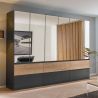 Armoire 271 cm WINDSOR avec 6 portes miroirs et 6 tiroirs en décor gris mat et chene halifax