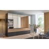 Armoire 271 cm WINDSOR avec 6 portes miroirs et 6 tiroirs en décor gris mat et chene halifax