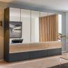 Armoire 271 cm WINDSOR avec 6 portes miroirs et 6 tiroirs en décor gris mat et chene halifax