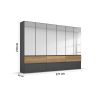 Armoire 271 cm WINDSOR avec 6 portes miroirs et 6 tiroirs en décor gris mat et chene halifax