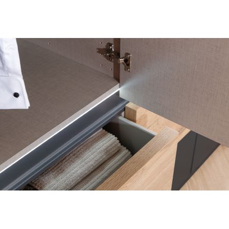 Armoire 271 cm WINDSOR avec 6 portes miroirs et 6 tiroirs en décor gris mat et chene halifax