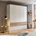 Armoire 181 cm WINDSOR avec 4 portes et 4 tiroirs en décor blanc brillant et chene halifax