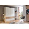 Armoire 181 cm WINDSOR avec 4 portes et 4 tiroirs en décor blanc brillant et chene halifax