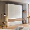 Armoire 181 cm WINDSOR avec 4 portes et 4 tiroirs en décor blanc brillant et chene halifax