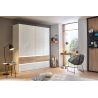 Armoire 181 cm WINDSOR avec 4 portes et 4 tiroirs en décor blanc brillant et chene halifax