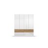 Armoire 181 cm WINDSOR avec 4 portes et 4 tiroirs en décor blanc brillant et chene halifax