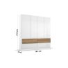 Armoire 181 cm WINDSOR avec 4 portes et 4 tiroirs en décor blanc brillant et chene halifax