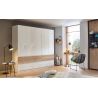 Armoire 226 cm WINDSOR avec 5 portes et 6 tiroirs en décor blanc brillant et chene halifax