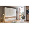 Armoire 226 cm WINDSOR avec 5 portes et 6 tiroirs en décor blanc brillant et chene halifax