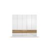 Armoire 226 cm WINDSOR avec 5 portes et 6 tiroirs en décor blanc brillant et chene halifax