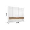 Armoire 226 cm WINDSOR avec 5 portes et 6 tiroirs en décor blanc brillant et chene halifax