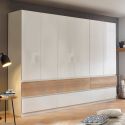Armoire 271 cm WINDSOR avec 6 portes et 6 tiroirs en décor blancbrillant et chene halifax