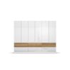 Armoire 271 cm WINDSOR avec 6 portes et 6 tiroirs en décor blancbrillant et chene halifax
