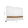 Armoire 271 cm WINDSOR avec 6 portes et 6 tiroirs en décor blancbrillant et chene halifax
