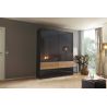 Armoire 181 cm WINDSOR avec 4 portes et 4 tiroirs en décor gris brillant et chene halifax
