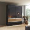Armoire 181 cm WINDSOR avec 4 portes et 4 tiroirs en décor gris brillant et chene halifax