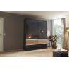 Armoire 181 cm WINDSOR avec 4 portes et 4 tiroirs en décor gris brillant et chene halifax