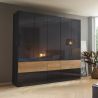 Armoire 226 cm WINDSOR avec 5 portes et 6 tiroirs en décor gris brillant et chene halifax
