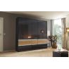 Armoire 226 cm WINDSOR avec 5 portes et 6 tiroirs en décor gris brillant et chene halifax