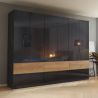 Armoire 271 cm WINDSOR avec 6 portes et 6 tiroirs en décor gris brillant et chene halifax