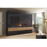 Armoire 271 cm WINDSOR avec 6 portes et 6 tiroirs en décor gris brillant et chene halifax