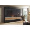 Armoire 271 cm WINDSOR avec 6 portes et 6 tiroirs en décor gris brillant et chene halifax